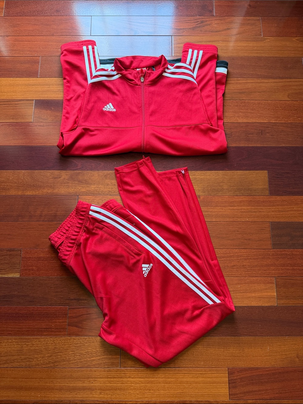 adidas Red Track Jacket and Pants with White Three Stripes